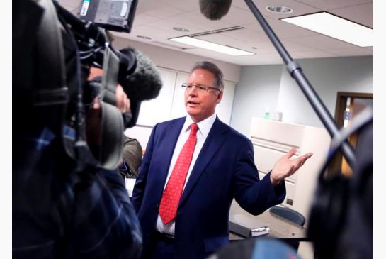 Wisconsin Elections Commission Chair Mark Thomsen addresses members of the media regarding a requested recount of the state's presidential election results following a meeting of the commission in Madison Wis. Monday Nov. 28 2016. (John Hart  Wisconsin