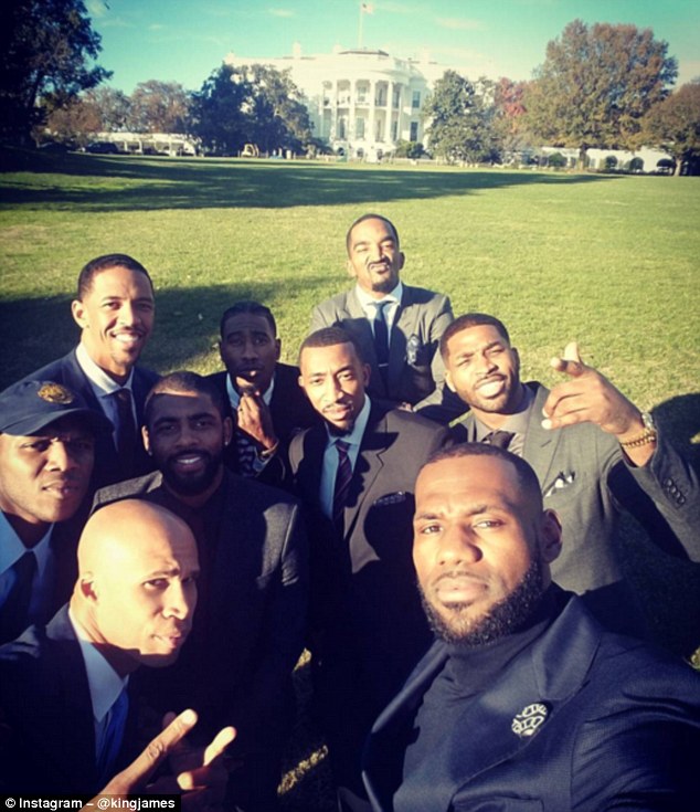 LeBron James posted a selfie with his Cleveland team-mates on Instagram. Back JR Smith. Second row: Channing Frye Iman Shumpert Jordan Mc Rae and Tristan Thompson. Third row: James Jones and Kyrie Irving. F