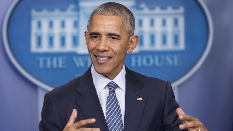 US President Barack Obama speaks during a press conference in the Brady Press Briefing Room of the White House in Washington DC