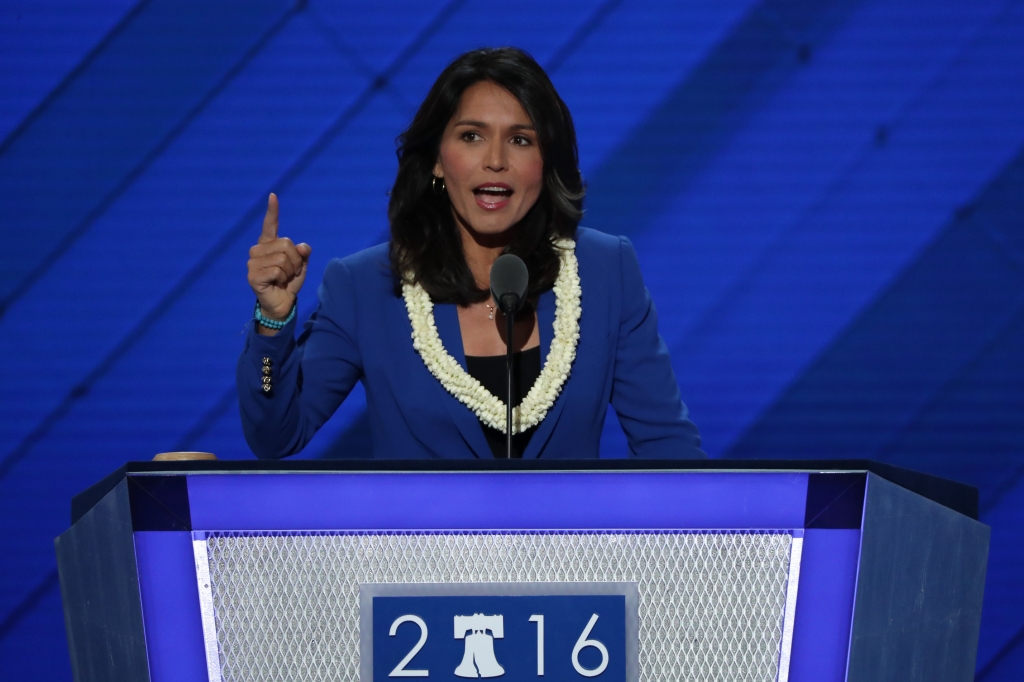 Representative Tulsi Gabbard on the second day of the Democratic National Convention at the Wells Fargo Center