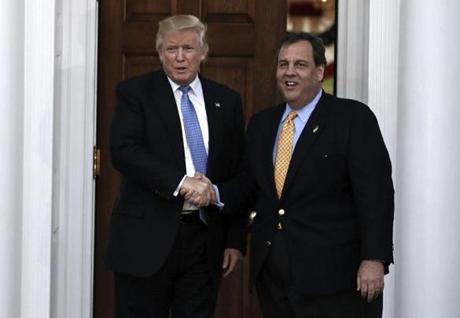 New Jersey Governor Chris Christie shook hands with President-elect Donald Trump