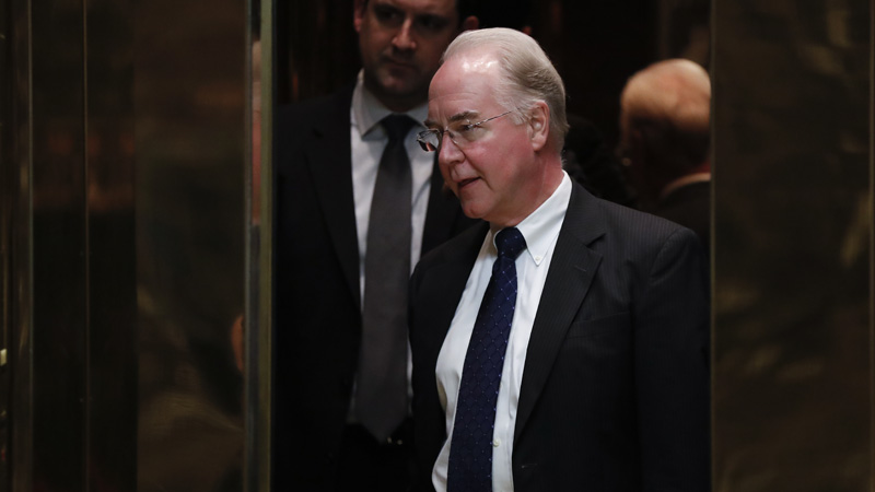 Elevators close on Rep. Tom Price R-Ga. as he arrives at Trump Tower Wednesday Nov. 16 2016 in New York