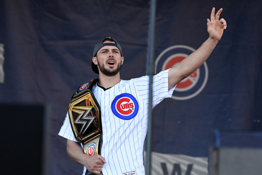 CHICAGO IL- NOVEMBER 04 Chicago Cubs third baseman Kris Bryant during the Chicago Cubs World Series victory rally