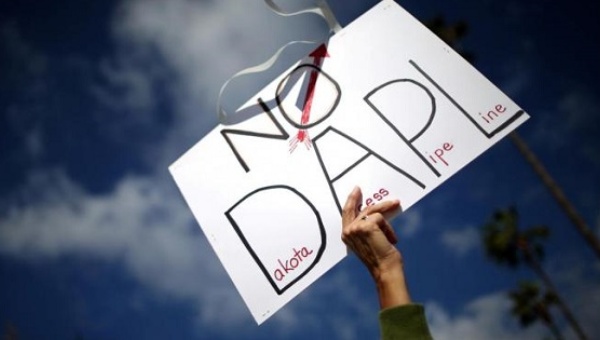 Protesters demonstrate against the Dakota Access oil pipeline near the Standing Rock Sioux reservation in Los Angeles California