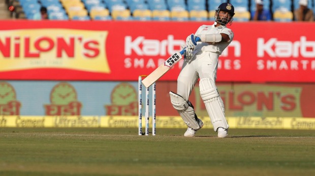 India's Murali Vijay evades a rising delivery during the first test against England