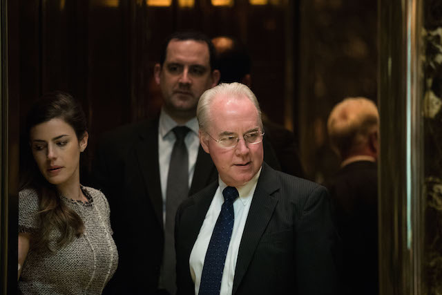 Rep. Tom Price gets into an elevator at Trump Tower