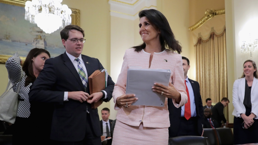 South Carolina Gov. Nikki Haley testifies before the House Homeland Security Committee's Oversight and Management Efficiency Subcommittee about the possibility of transferring Guantanamo Bay detainees out of Cuba and into the United States April 28