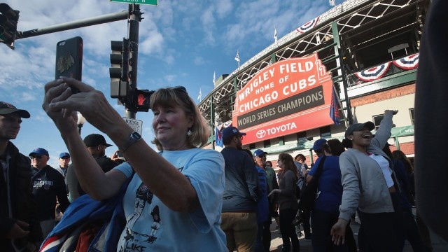 Cubs fans outside Wrigley Field day after World Series win