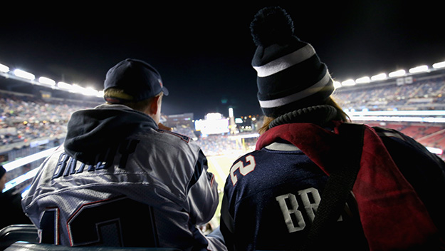 Fans look on before the game between the New England Patriots and Seattle Seahawks at Gillette Stadium in Foxboro Massachusetts