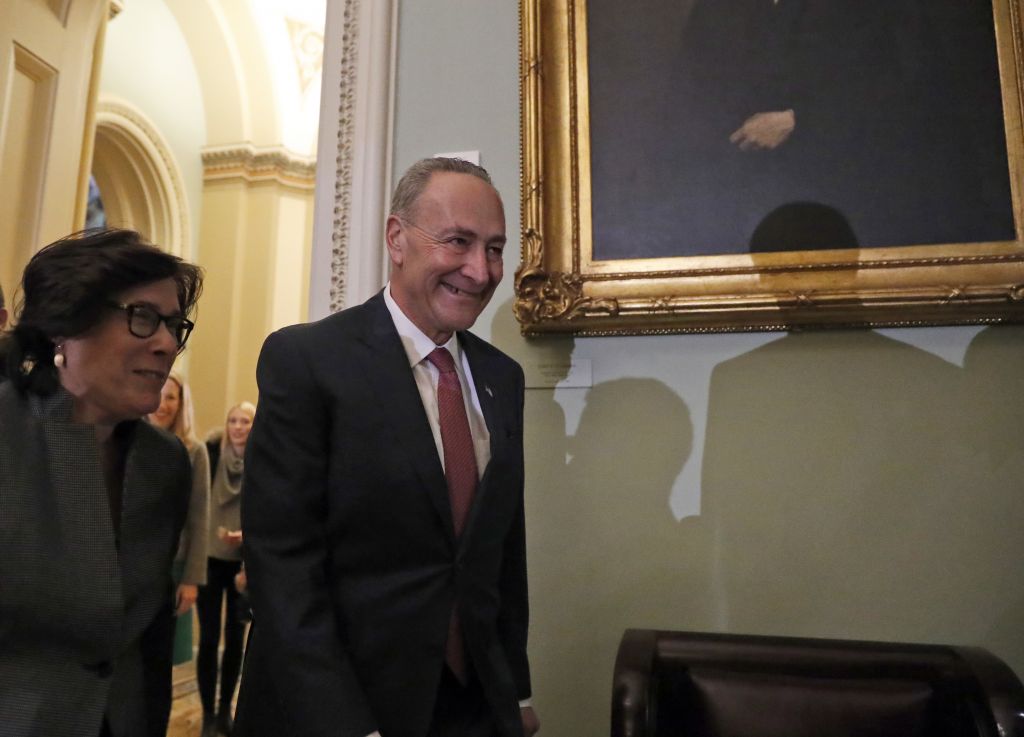 Senator Charles Schumer arrives for a Senate Democratic caucus organizing meeting to elect their leadership for the 115th Congress Wednesday