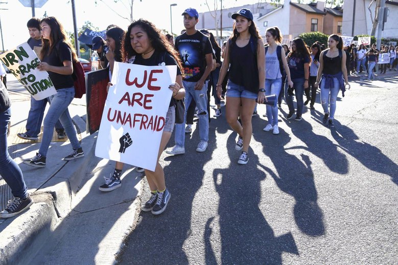 Students protest the election of Donald Trump Monday in Los Angeles