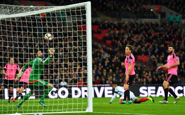 Sturridge sends his header beyond Gordon for the opener