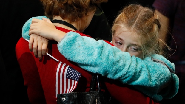 Supporters of U.S. Democratic presidential nominee Hillary Clinton react at her election night rally in New York