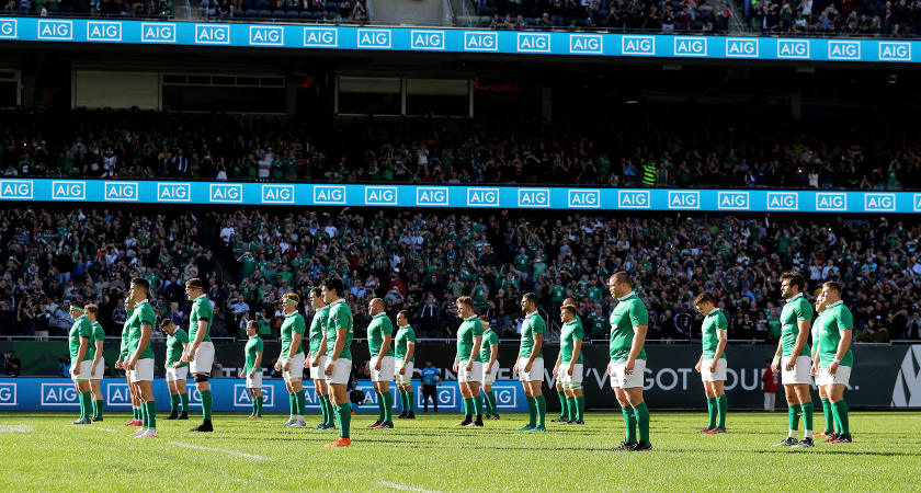 The Ireland team during the Haka