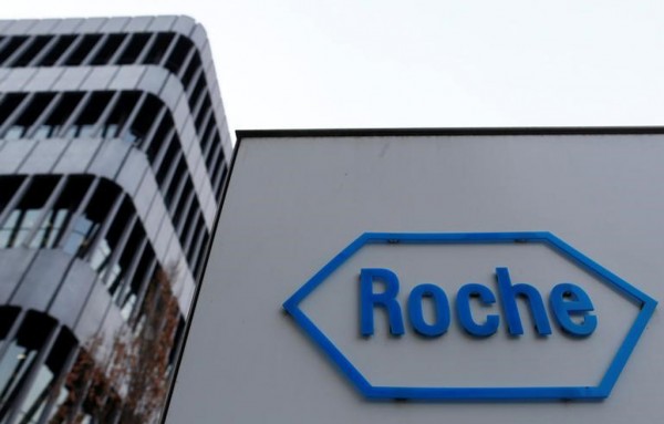 The logo of Swiss pharmaceutical company Roche is seen outside their headquarters in Basel