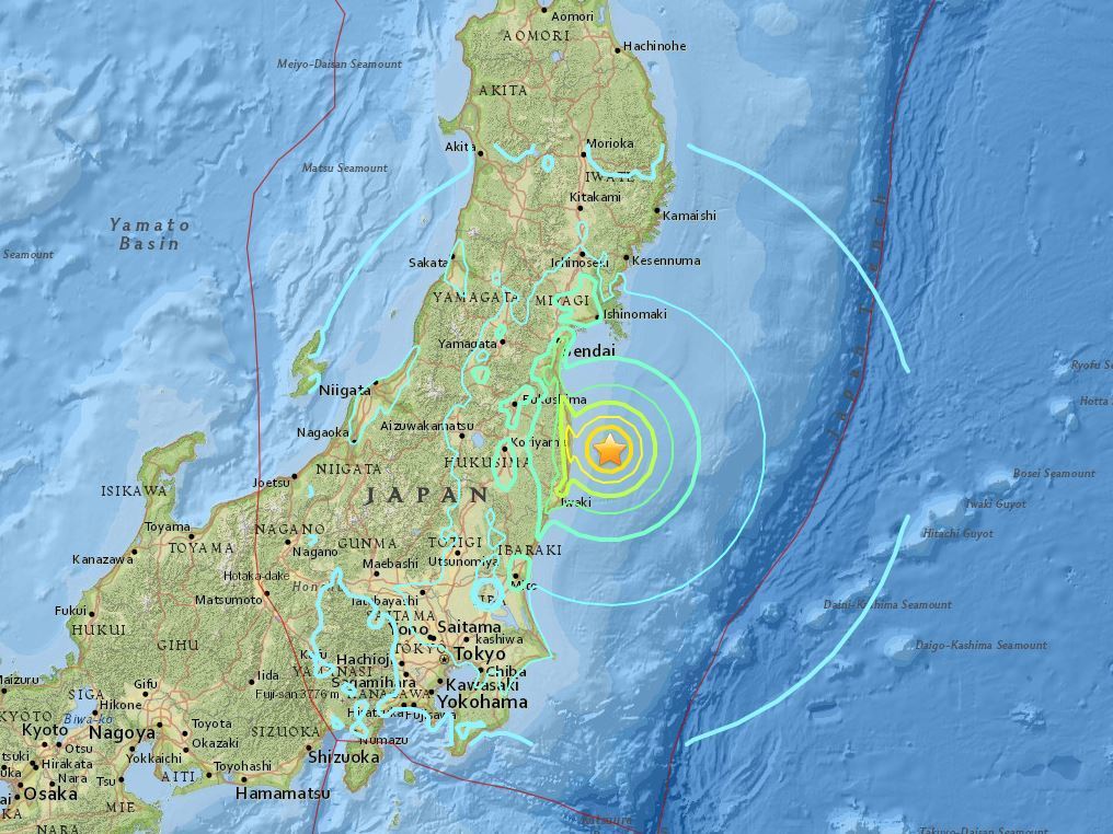 This map by the U.S. Geological Survey shows the epicenter of the quake which hit Japan early Tuesday local time.   USGS