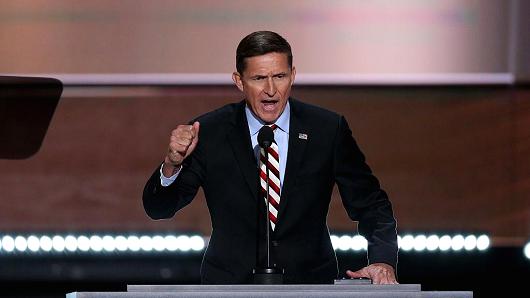 Retired Lieutenant General Michael Flynn former director of the U.S. Defense Intelligence Agency speaks during the Republican National Convention in Cleveland Ohio U.S. on Monday