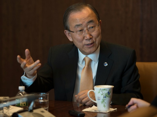 The United Nations Secretary General Ban Ki-moon answers questions during an interview with Agence France Presse