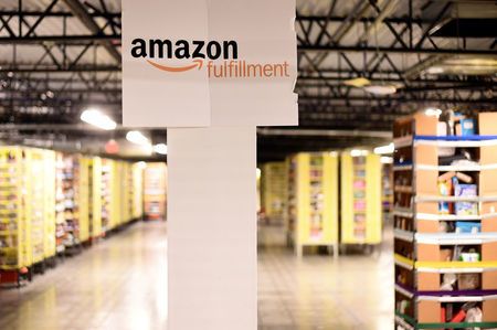 Kiva robots move products at an Amazon Fulfillment Center on Cyber Monday in Tracy