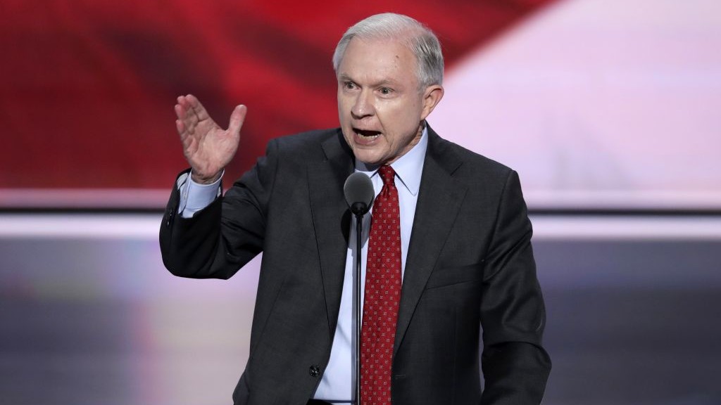 Alabama Sen. Jeff Sessions nominates Donald Trump as the Republican candidate for President during the second day of the Republican National Convention in Cleveland Tuesday