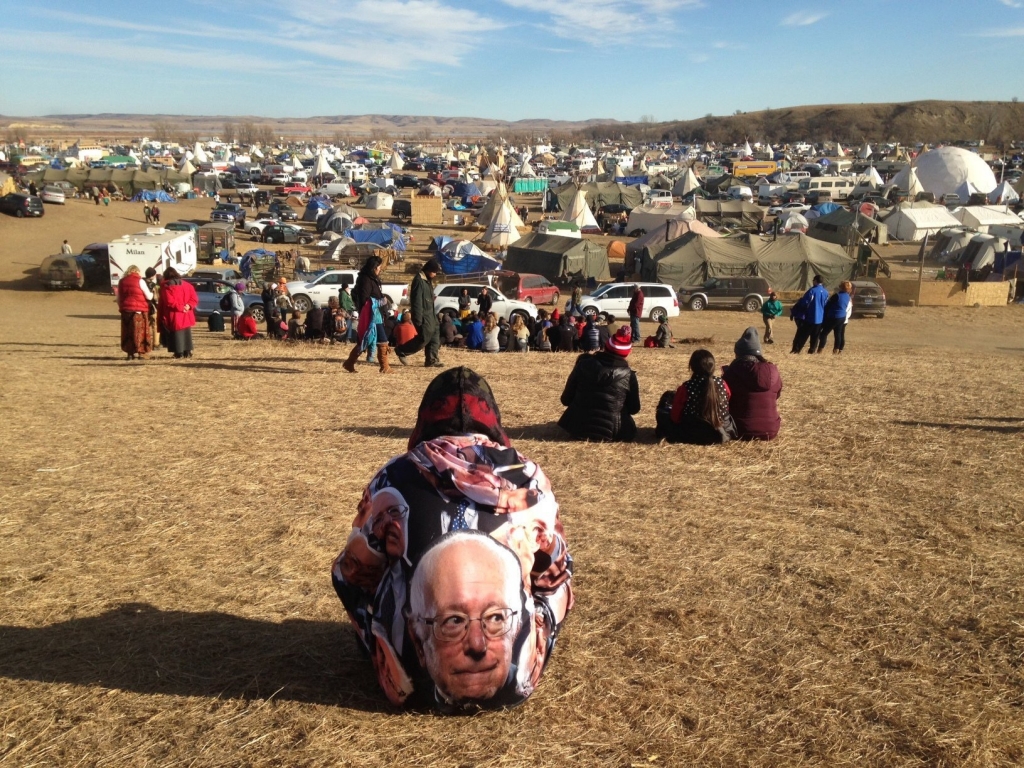 Protesters gather at an encampment on Saturday Nov. 26 2016 a day after tribal leaders received a letter from the U.S. Army Corps of Engineers that told them the federal land would be closed to the public on Dec. 5 near Cannon Ball N.D. The protester