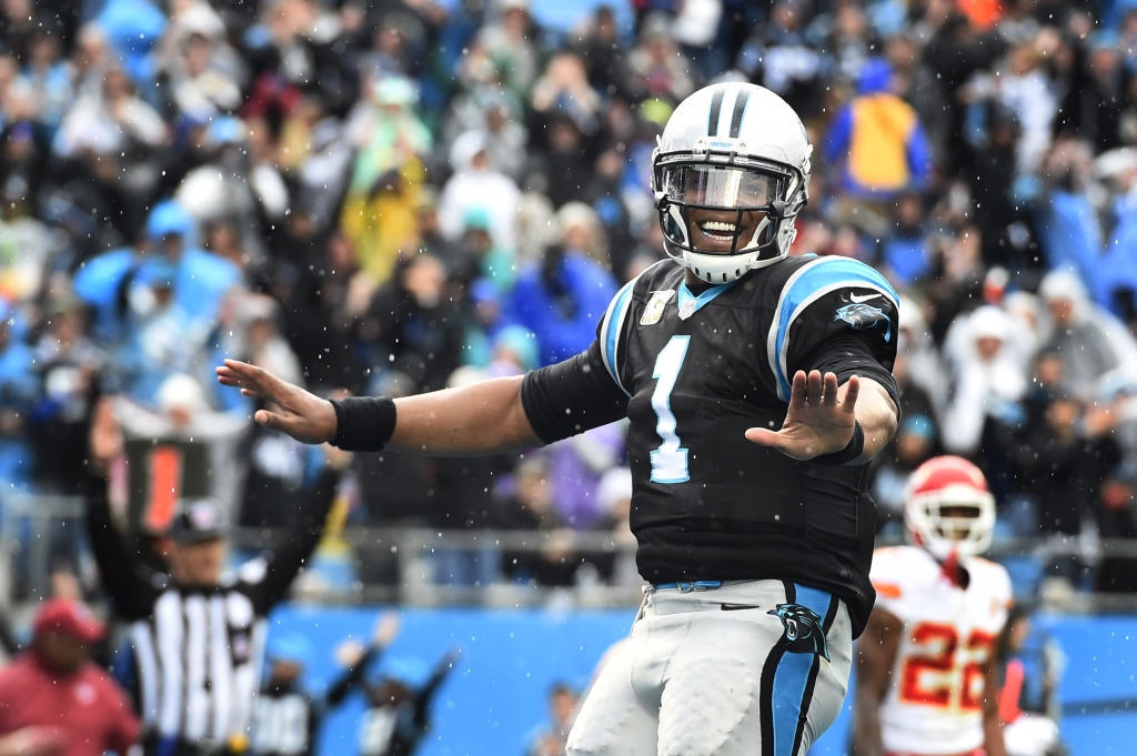 Nov 13 2016 Charlotte NC USA Carolina Panthers quarterback Cam Newton reacts after scoring a touchdown in the second quarter at Bank of America Stadium. Mandatory Credit Bob Donnan-USA TODAY Sports