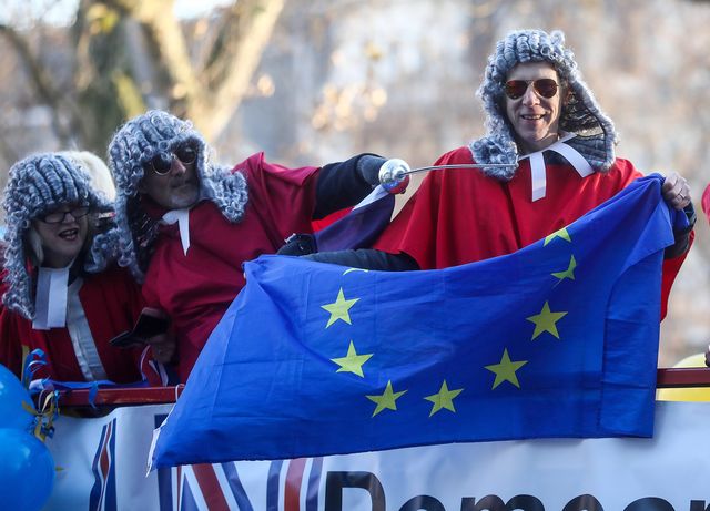 A group of'Britain for Europe campaigners demonstrate outside the Supreme Court in London on Dec. 5