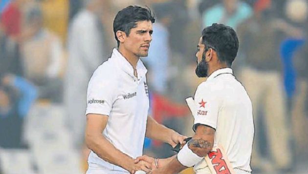 ANOTHER WIN Indian captain Virat Kohli right shakes hands with England captain Alastair Cook after winning the third test