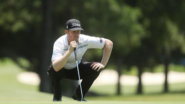 Andrew Dodt lines up a putt on day three of the Australian PGA Championship