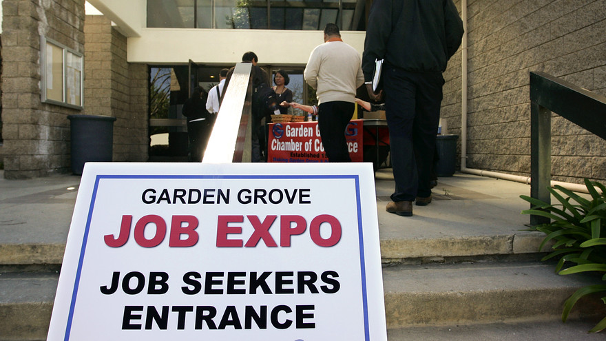 Bloomberg              Job seekers enter a fair in Garden Grove Calif