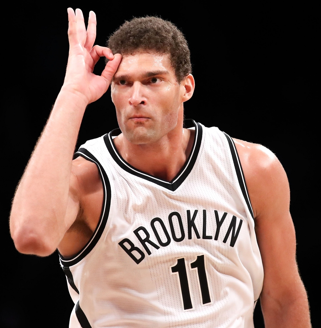 Brook Lopez who scored 27 points celebrates after hitting