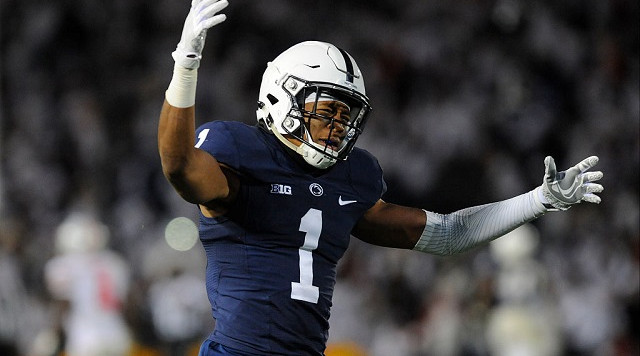 22 October 2016 Penn State CB Christian Campbell celebrates after the game. The Penn State Nittany Lions upset the #2 ranked Ohio State Buckeyes 24-21 at Beaver Stadium in State College PA