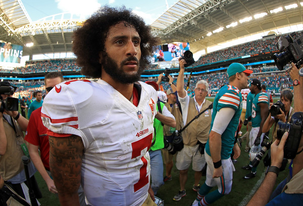 Colin Kaepernick #7 of the San Francisco 49ers looks on during a game against the Miami Dolphins