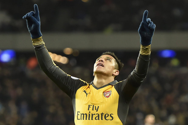 West Ham v Arsenal Alexis Sanchez celebrates scoring a stunning hat-trick