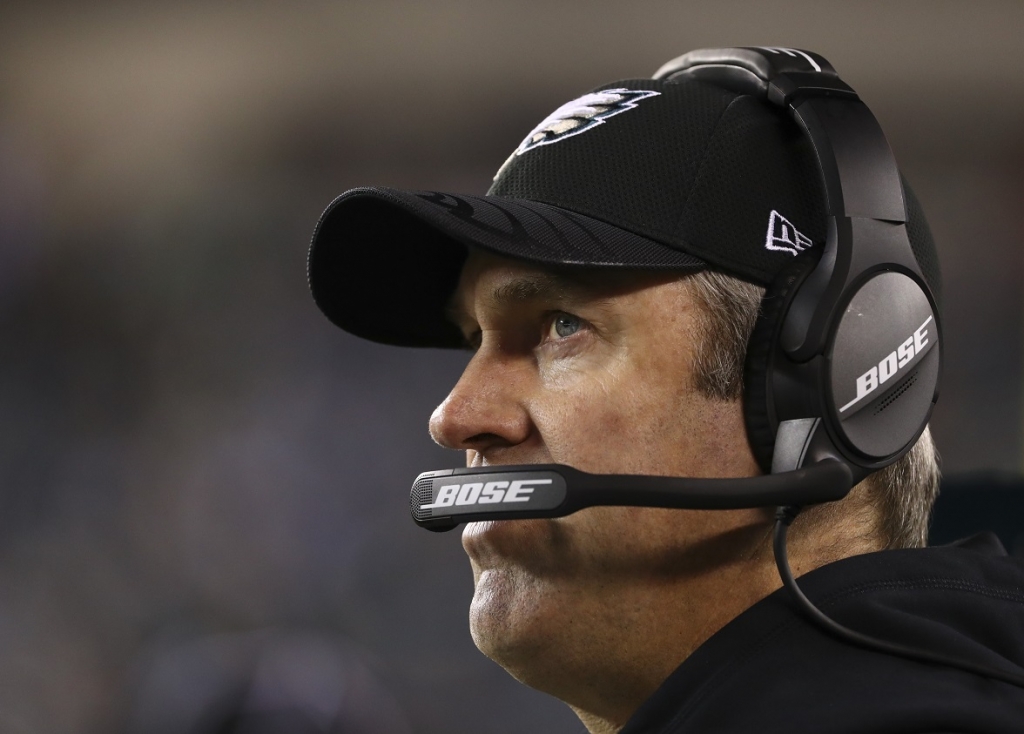 PHILADELPHIA PA- NOVEMBER 28 Head coach Doug Pederson of the Philadelphia Eagles looks on in the fourth quarter against the Green Bay Packers at Lincoln Financial Field