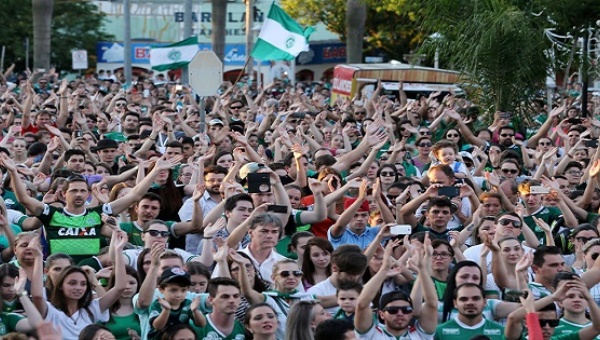 Fans of Chapecoense soccer team gather in the streets to pay tribute to their players in Chapeco Brazil Nov. 29 2016