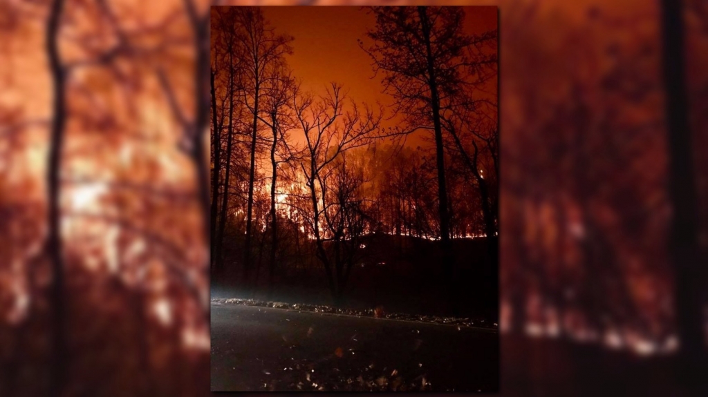 Fire can be seen right off the side of the road heading from Pigeon Forge into Gatlinburg on Monday Nov. 28 2016