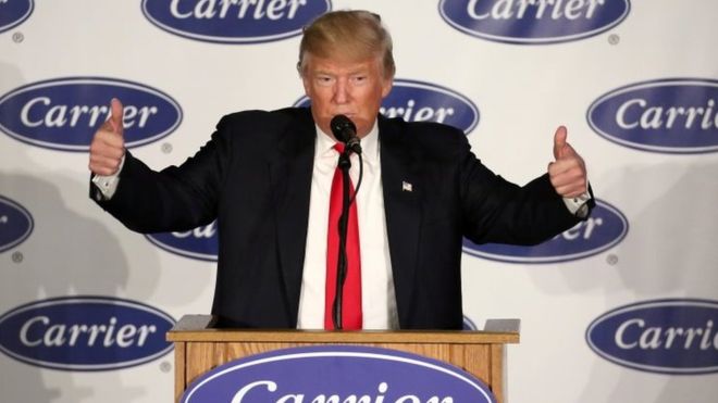 He was speaking in Indiana where he took credit for saving 1,000 jobs at the air-conditioning company Carrier Corp which planned to move to Mexico