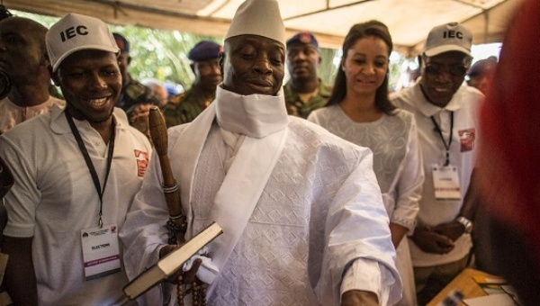 Incumbent Gambian president Yahya Jammeh before voting Dec.1 2016