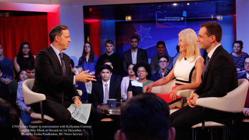 Jake Tapper in conversation with Kellyanne Conway and Robby Mook at Harvard on December 1st