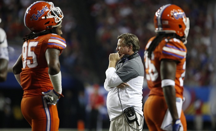 Dec 3 2016 Atlanta GA USA Florida Gators head coach Jim Mc Elwain looks on during the fourth quarter of the SEC Championship college football game against the Alabama Crimson Tide at Georgia Dome. Mandatory Credit Jason Getz-USA TODAY Sports