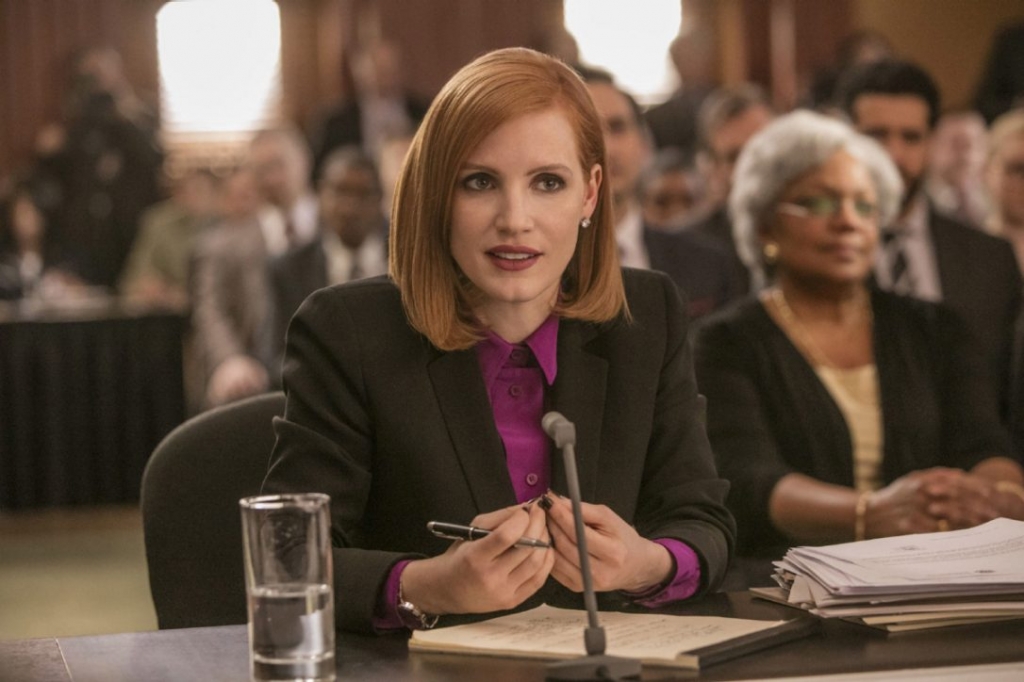 Actress Jessica Chastain stars as a powerful and cutthroat lobbyist a flawed heroine in the film Miss Sloane