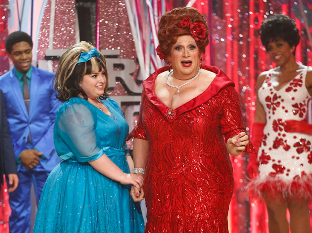 Justin Lubin  NBCMaddie Baillio as Tracy Turnblad left and Harvey Fierstein as Edna Turnblad on NBC’s ‘Hairspray Live