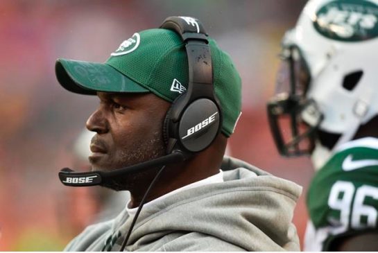 New York Jets coach Todd Bowles stands on the sideline during the team's NFL football game against the Cleveland Browns in Cleveland. Bowles has been hospitalized with what the team says is