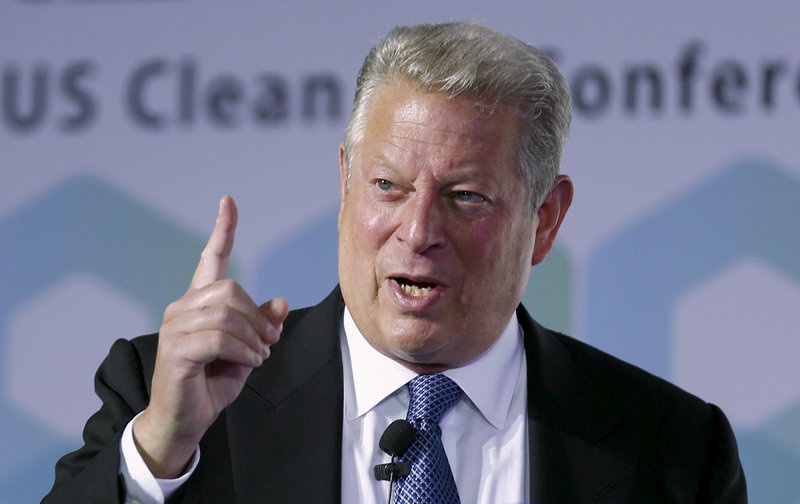 Nobel Peace Prize laureate and former U.S. Vice President Al Gore gestures as he gives a speech at the 2015 China US Clean Air conference