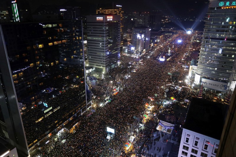 Protesters gather and occupy major streets in the city center for a rally against South Korean President Park Geun-hye in Seoul South Korea