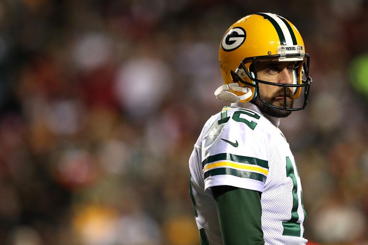 Quarterback Aaron Rodgers #12 of the Green Bay Packers