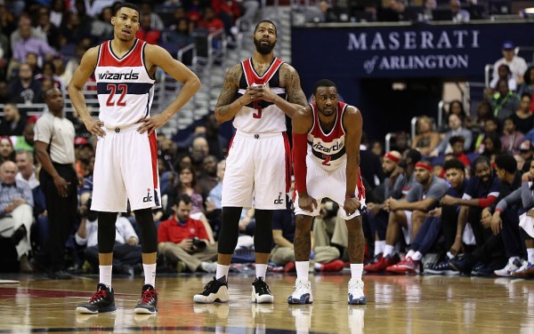 Washington Wizards players Otto Porter Jr Markieff Morris and John Wall