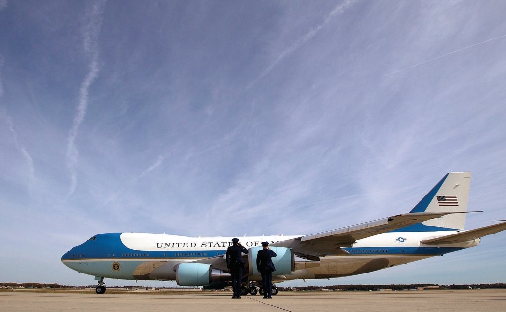 Jose Luis Magana- The Associated Press
Military personnel salutes as Air Force One with President Barack Obama aboard departs at Andrews Air Force Base Md. en route to Florida