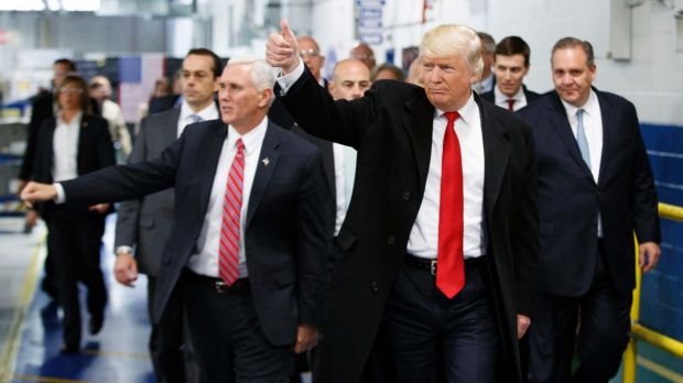 President-elect Donald Trump and Vice President-elect Mike Pence during a visit to the Carrier factory in Indianapolis